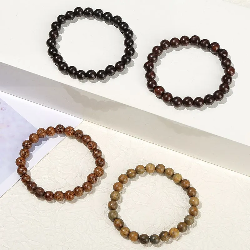 JD Natural Wooden Bead Bracelet Black Sandalwood Buddha Bracelet For Women Men Wenge Wood Prayer Vintage Bangles Yoga Jewelry