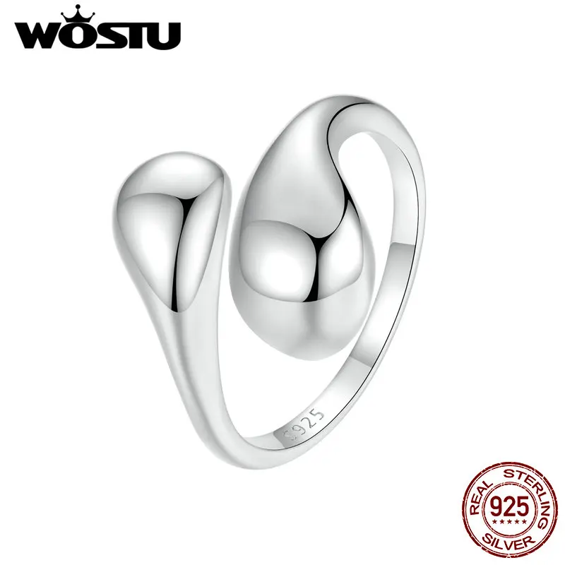 WOSTU 925 Sterling Silver Water Droplet Open Ring Statement Dating Finger Ring Daily Party Holiday Gift for Women Fine Jewelry