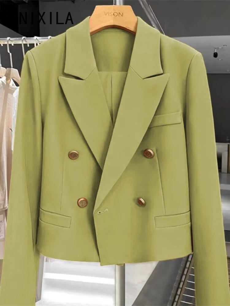 

Blazers for Women Spring Autumn New Temperament Explosion Street Short Style Coats Jacket Avocado Green Casual Women Blazer