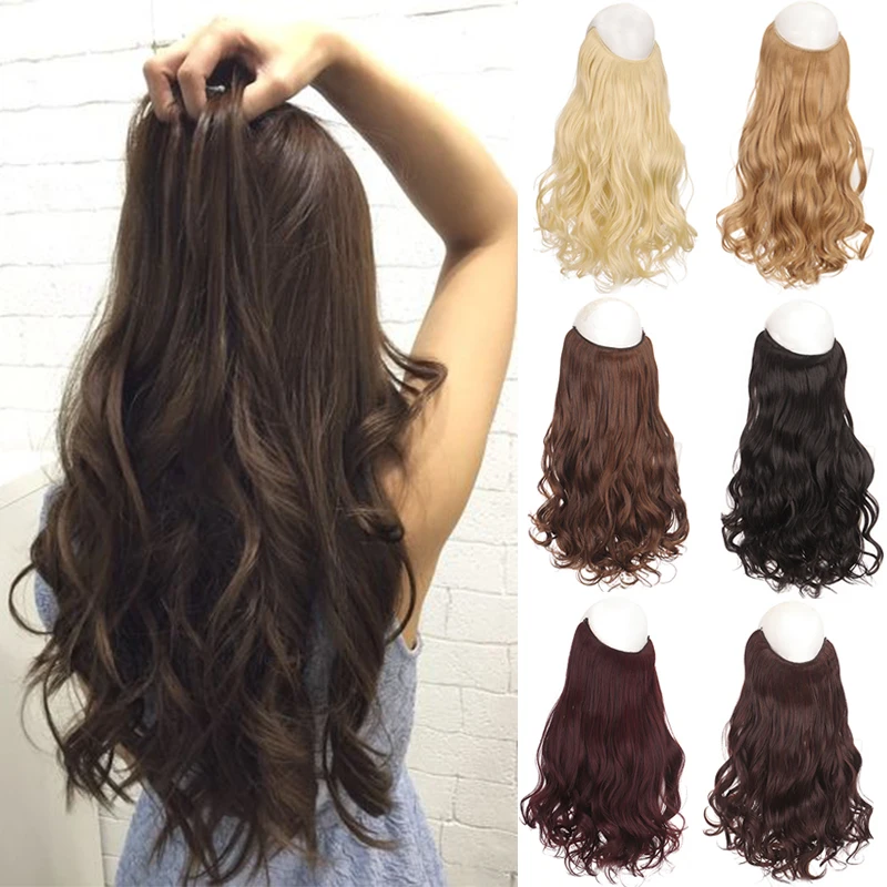 Synthetic No Clip Invisible Wire Hair Extensions Straight Wave Natural Black Blonde One Piece False Hairpiece Hair Extension