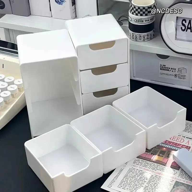 

Stylish 3-Tier Drawer Organizer for Jewelry, Cosmetics & Accessories, Durable Plastic, Space-Saving Desktop Storage Solution