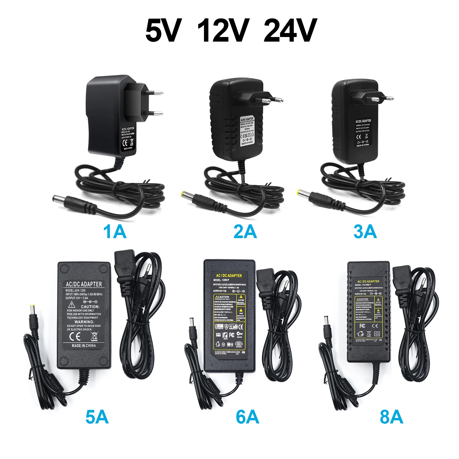 AC 100V-240V to DC 5V 12V 24V Power Supply For LED Strip 1A 2A 3A 4A 5A 6A 8A 10A Power Adapter Lighting Transformer LED Driver
