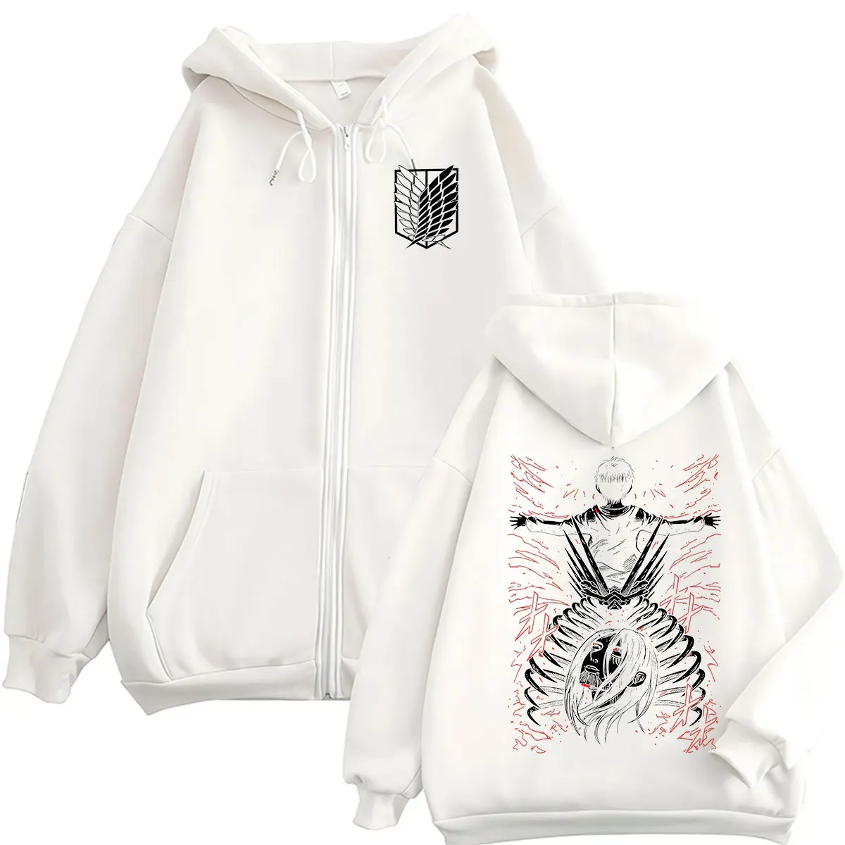 Anime Attack on Titan Eren Yeager Zipper Hoodie Men's Clothing Long Sleeve Fashion Sweatshirt Man Vintage Oversized Jacket Hoody