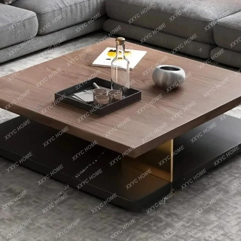 XXModern simple small apartment living room square coffee table double layer with storage light luxury fashion decoration