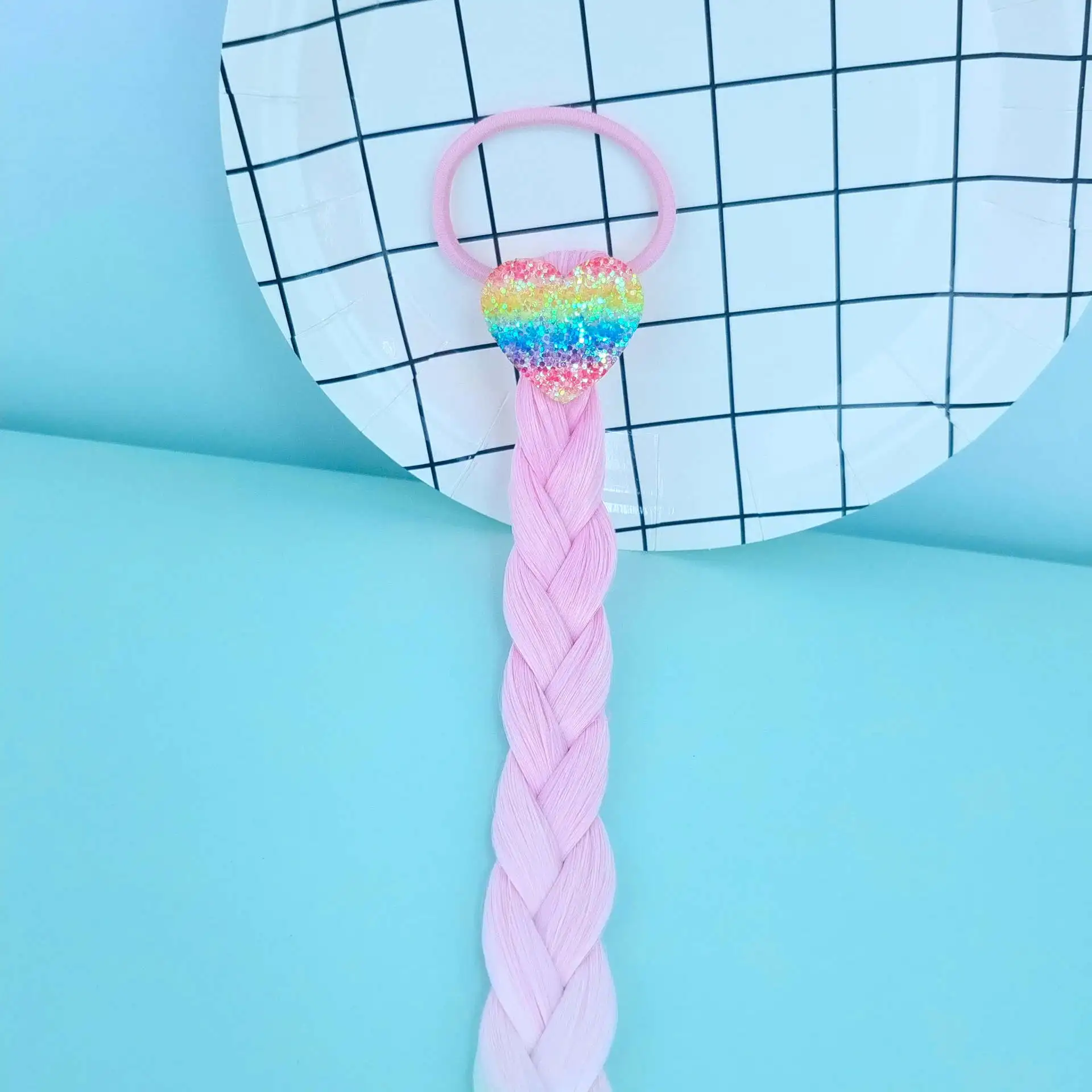 جديد شعر مستعار العجين المقلي التقلبات جديلة شعر الأطفال مزين بألوان قوس قزح البصل الأخضر الجلد الخوخ القلب الأطفال حلقة الشعر الكورية pr #3