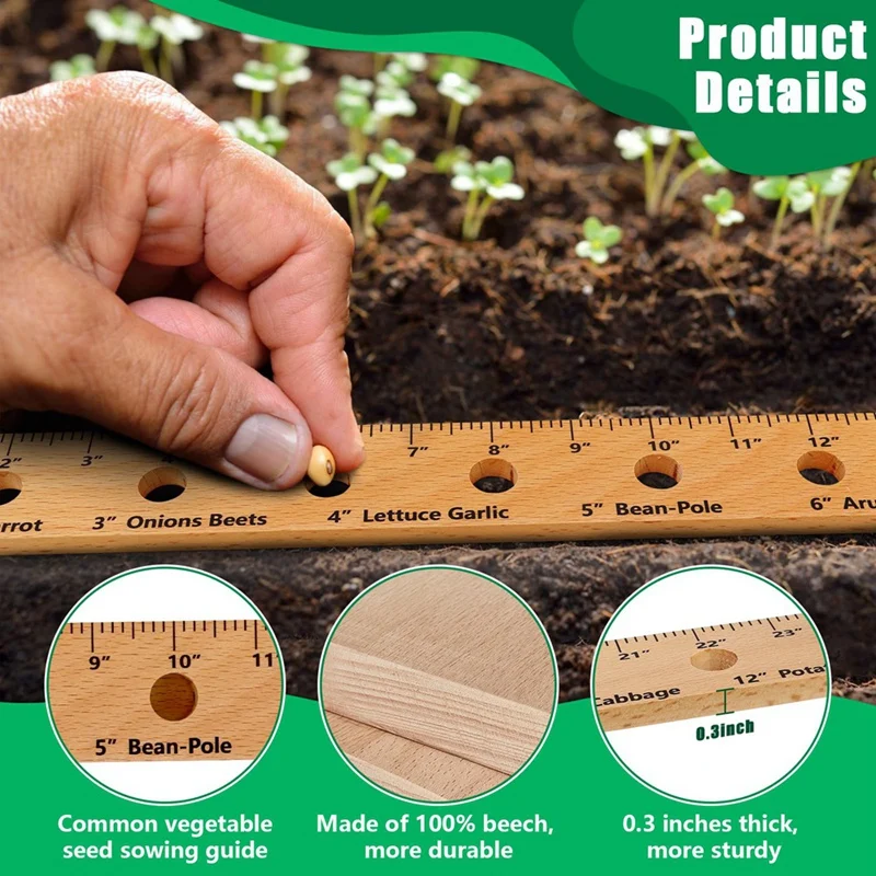 Wooden Plant Ruler, Foldable Seed Planting Ruler With Holes, Portable Garden Ruler With Plant Dibber Seedling