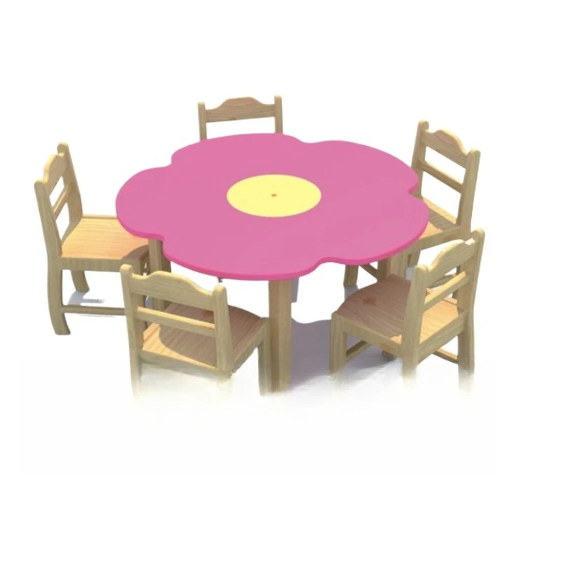 

Early education kindergarten children's table, camphor pine study table, flower-shaped 5-person table, student table
