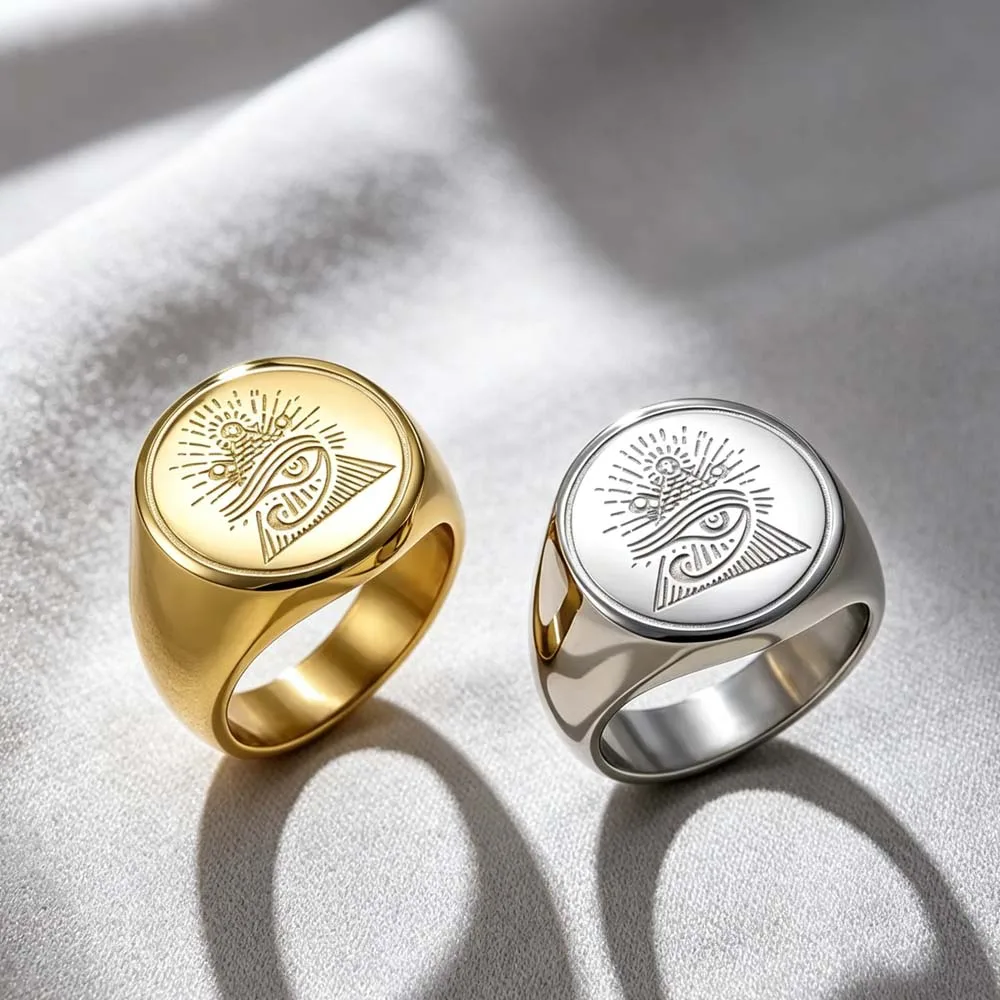 Club Family Crest Engrave Signet Finger Ring Logo Personalized Custom Matching Couple Gift For Woman Men Stainless Steel Jewelry