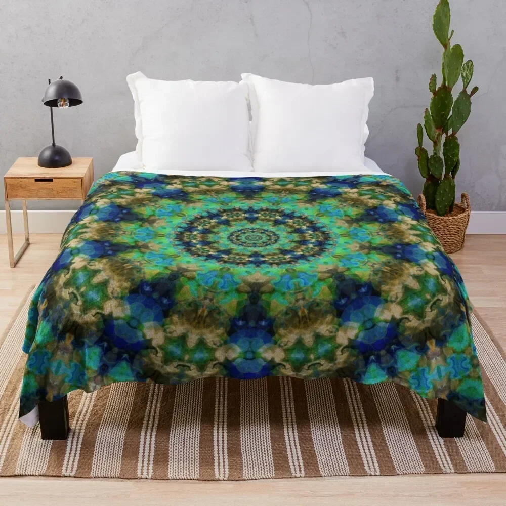 

Green Blue Mandala Throw Blanket Cozy Light Blanket for Travel Camping Picnic