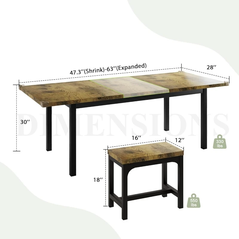 7-Piece Dining Table Set with 6 Stools, 63