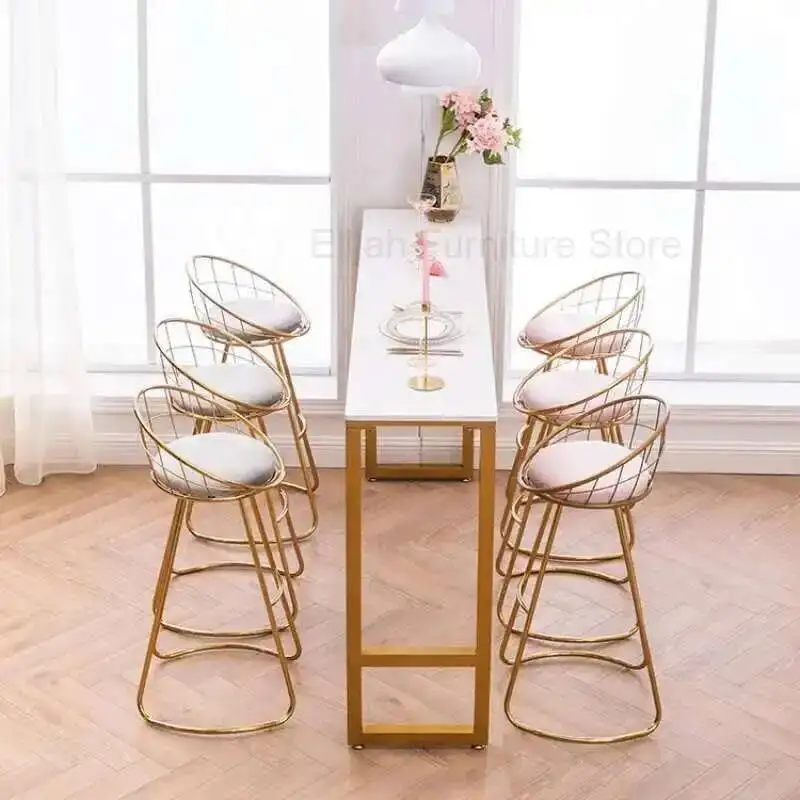 

wrought modern Bar iron stool household furniture simple high stools Nordic backrest chairs makeup ins soft bag dressing chair