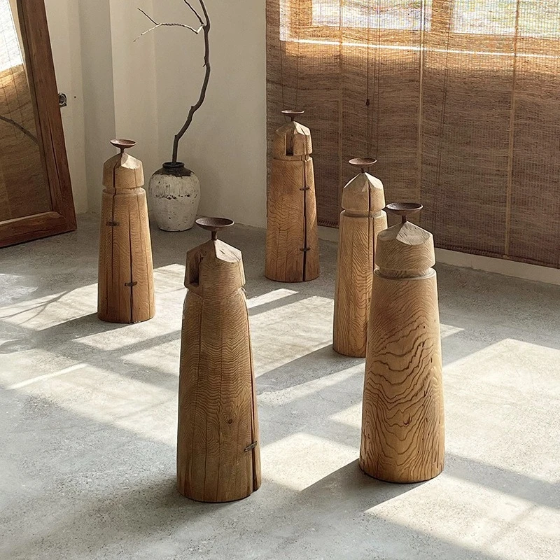 Wabi-sabi creative decorative base ornament, bed and breakfast floor-to-ceiling household solid wood candle candle holder