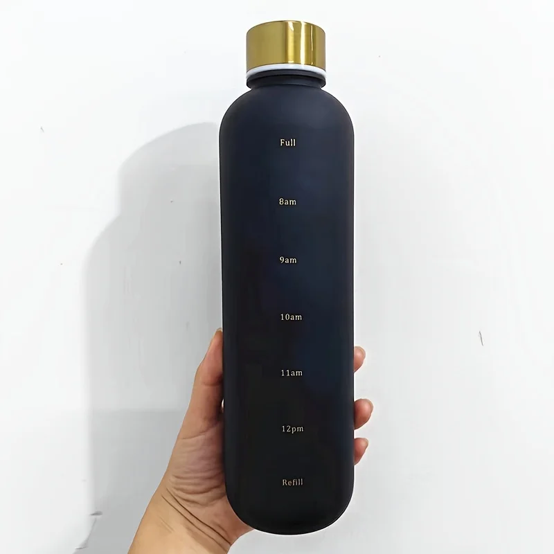 1000ml/33.81oz Plastic Frosted Water Bottle, Portable Simple Water Cup With Time Marker, Suitable For Fitness