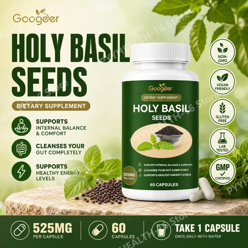 Googeer Holy Basil Seed Extract Capsules for Internal Balance & Comfort and Gut Wellness Support, Daily 525 Mg, 60 Capsules