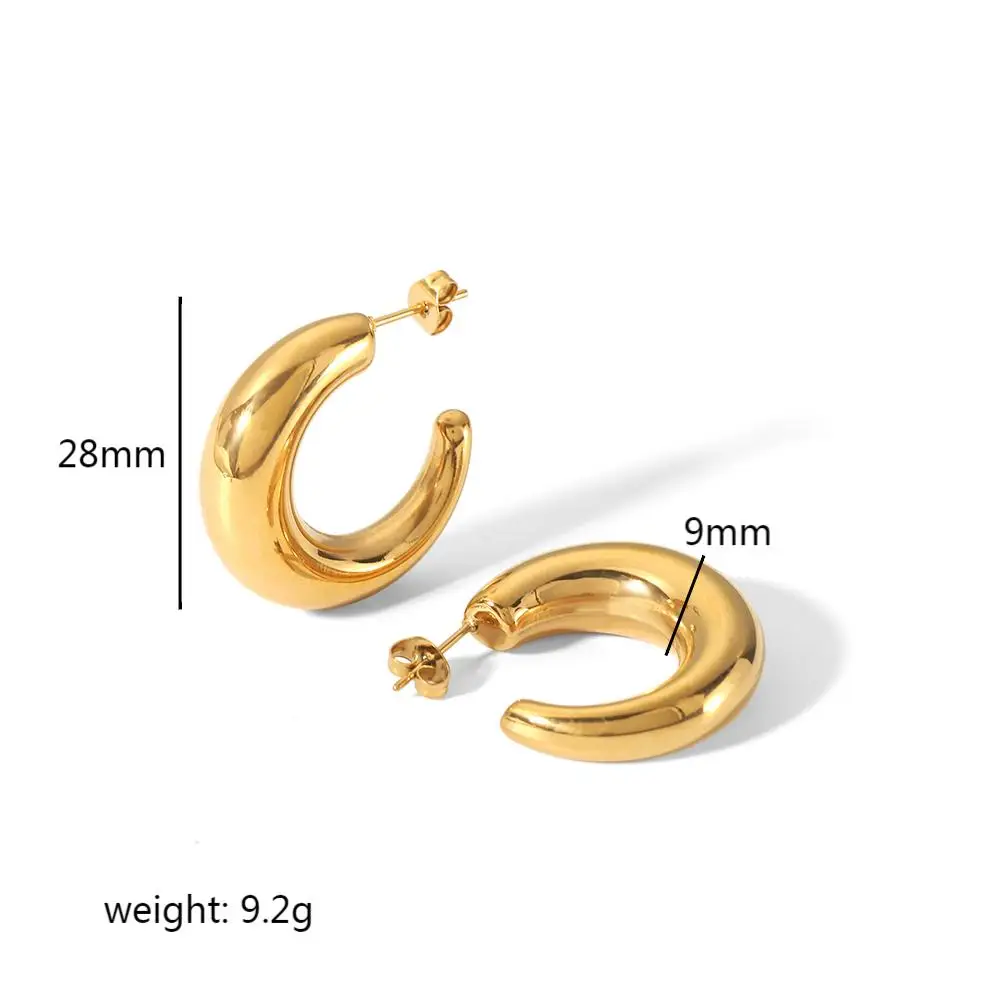 Heißer Verkauf: Modische C-förmige Edelstahl-Creolen für Damen, 18K vergoldet, wasserdicht, Alltagsschmuck, Geschenk – Detail 5
