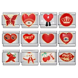 Romantic Y2K Red Element Heart Pepper Hat Cherry Italian Charm Stainless Steel Bracelet Link Fit 9mm Jewelry DIY Making Beads