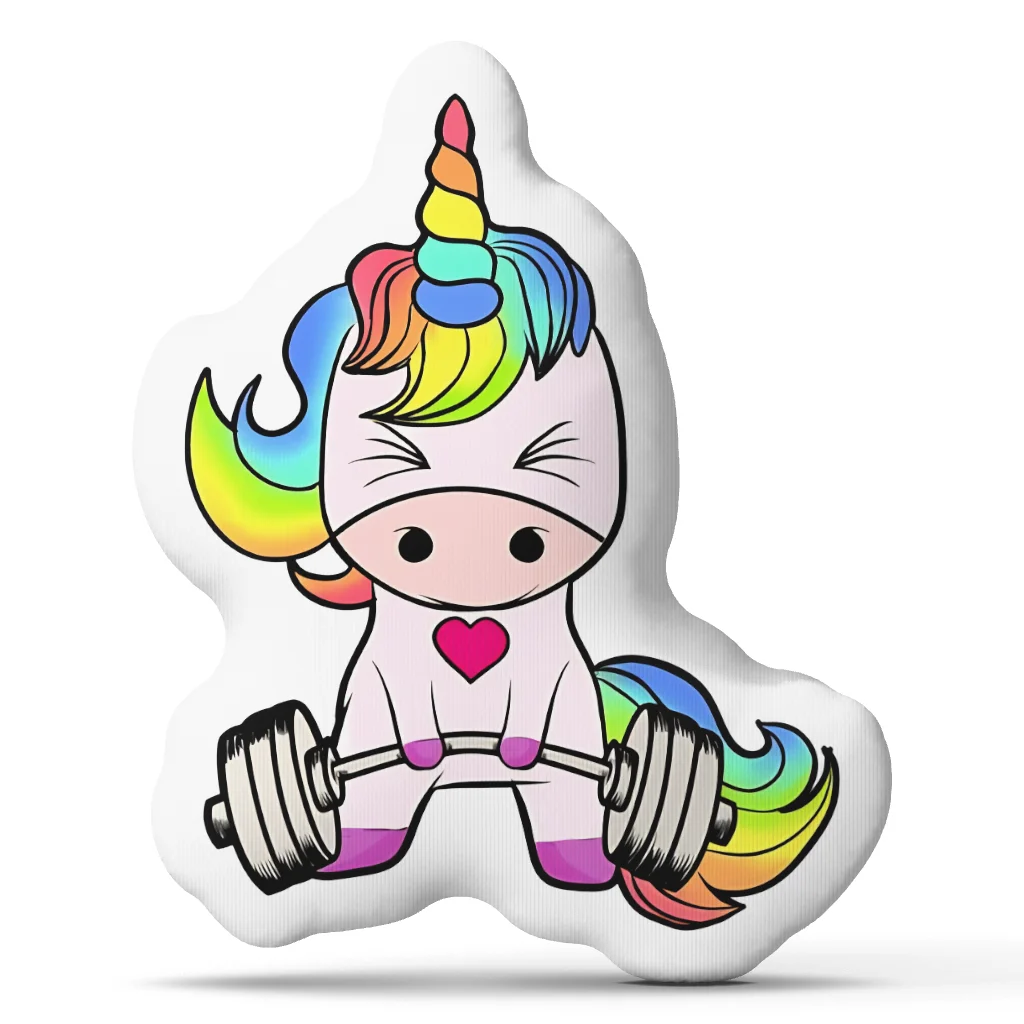 Rainbow Unicorn Weightlifting Throw Pillow Cute Gym Workout Cushion Irregular Stuffed Decorative Pillow Bedroom Sofa Decor