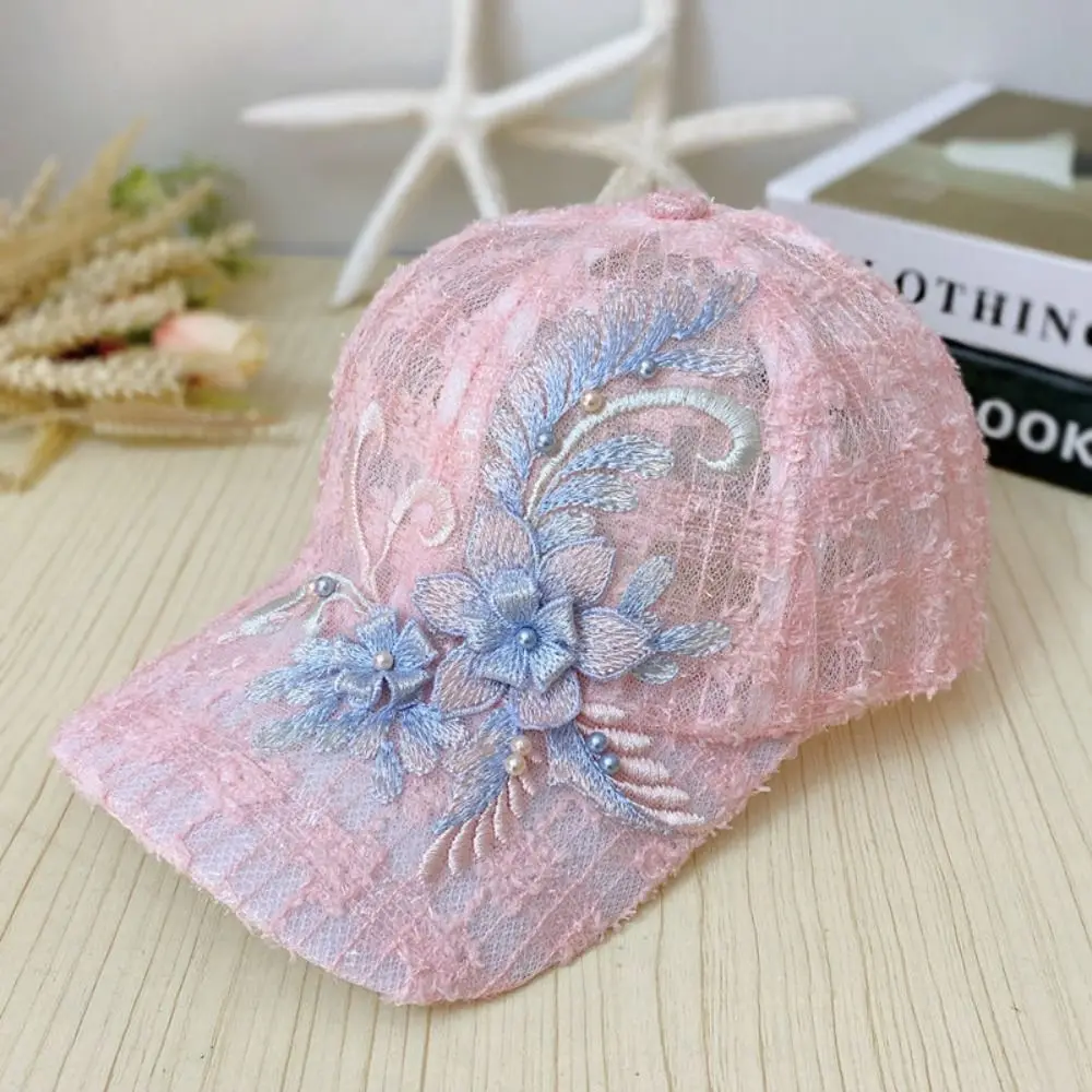 Breathable Embroidery Ladies Caps Ultra-Thin Quick Drying Summer Lace Mesh Sun Hat Hollow Out Mesh Baseball Hat Lace Go Fishing