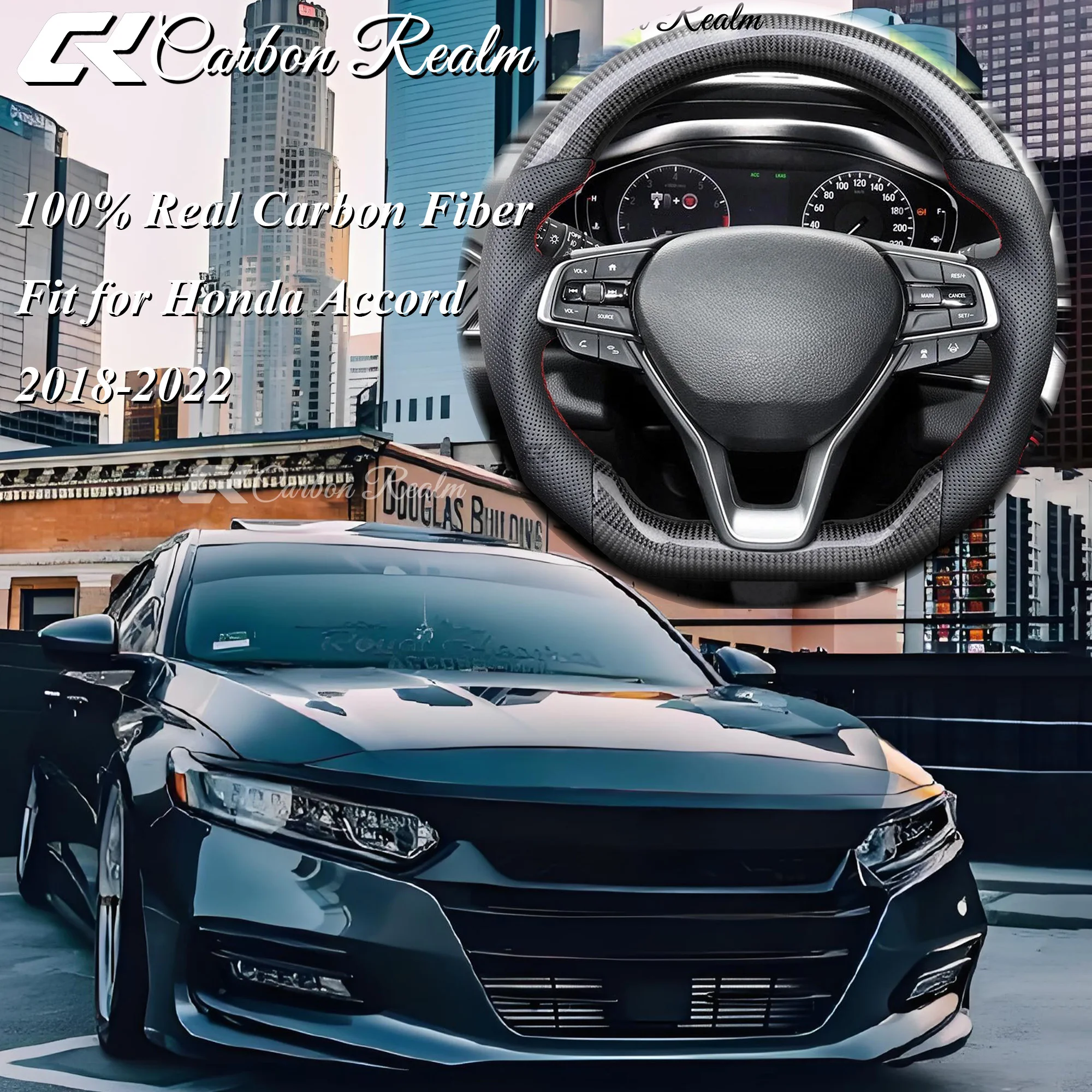 

Руль из настоящего карбона для Honda Accord 10-го поколения 2018-2020. Перфорированная кожа Nappa, нескользящая и дышащая. Установка и использование без доработок.