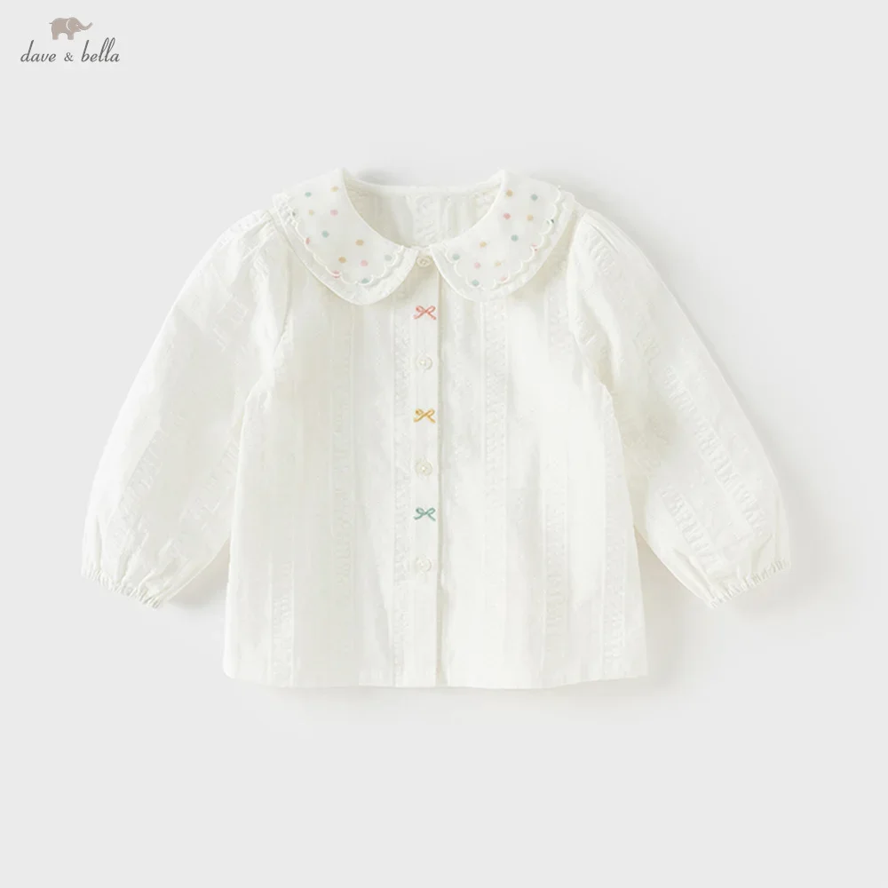 

Dave Bella Children's Shirt Autumn New Girls Baby Blouse Cute Sweet Girls' Pure Cotton Polka Dot White Shirt Tops DB3251844