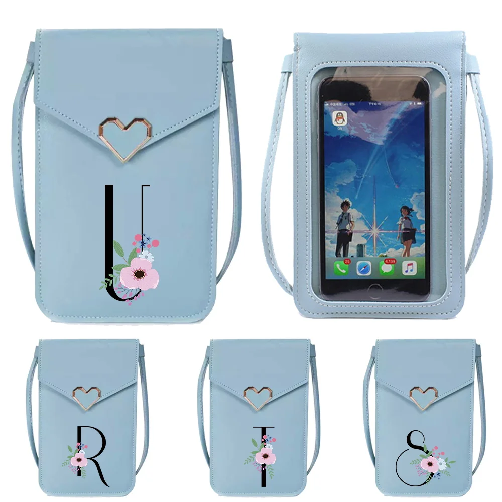 

Shopping Portable Mobile Phone Bag Universal Transparent Touch Screen Flower and Black Letter Series Phone Bags Crossbody Bag