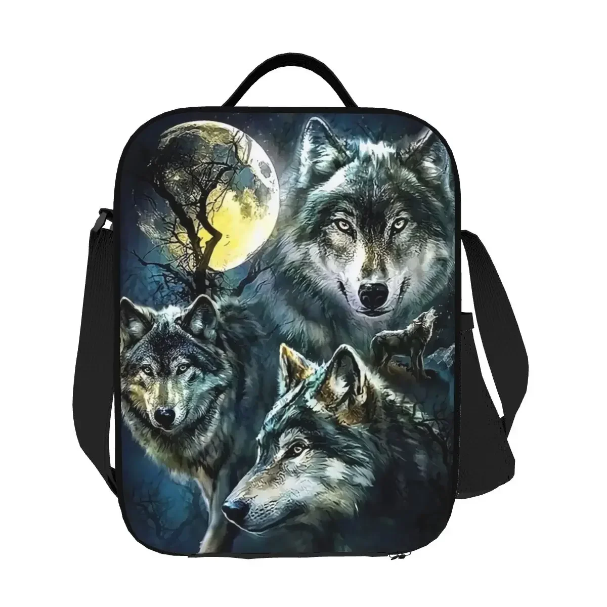 Three Wolves And Full Moon Insulated Lunch Bags for Women Resuable Cooler Thermal Food Bento Box Kids School Children