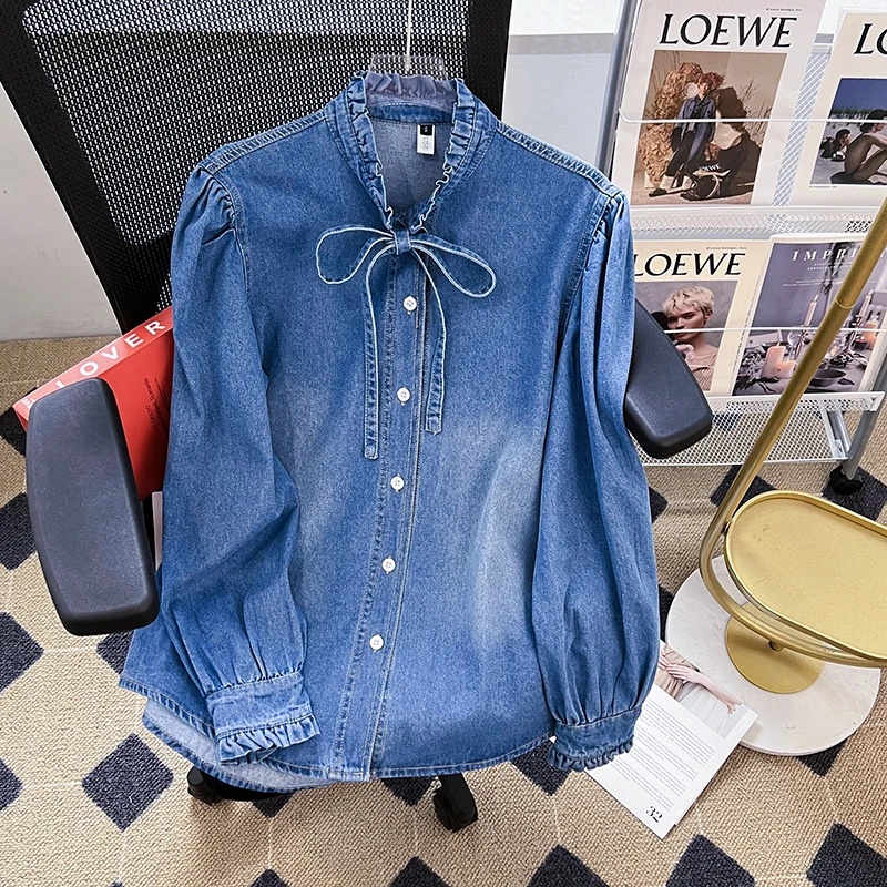 2025 Fall Spring New Soft Denim Retro Loose Casual Top Women's Shirt Cowboys Blouse