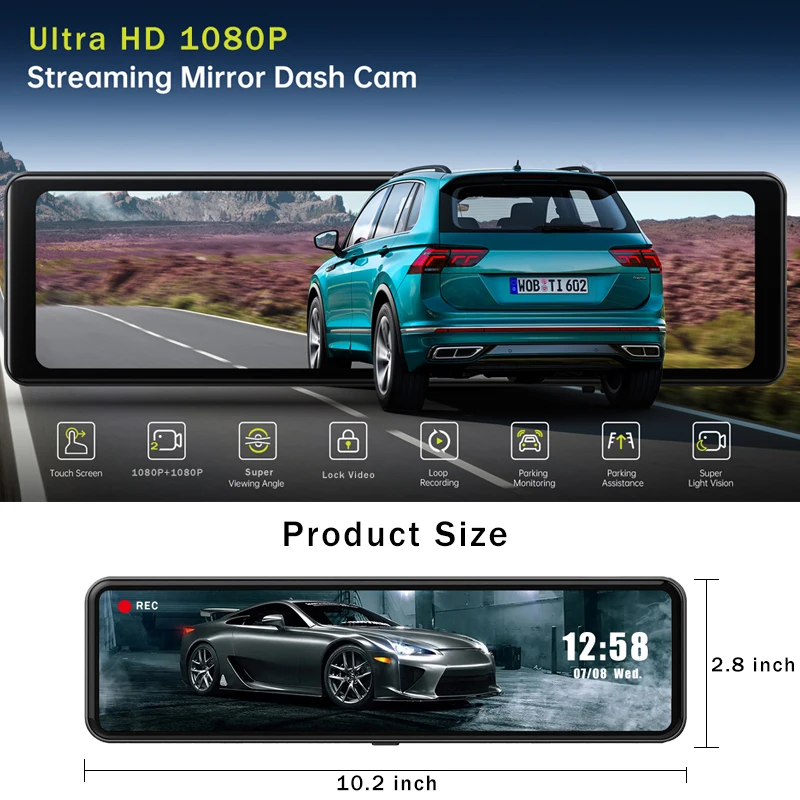 Car Dvr Mirror Dash Cam Dual Lens Dashcam Car Camera Full Hd 1080P Drive Recorder Stream Media Rear View IPS Screen Mirror