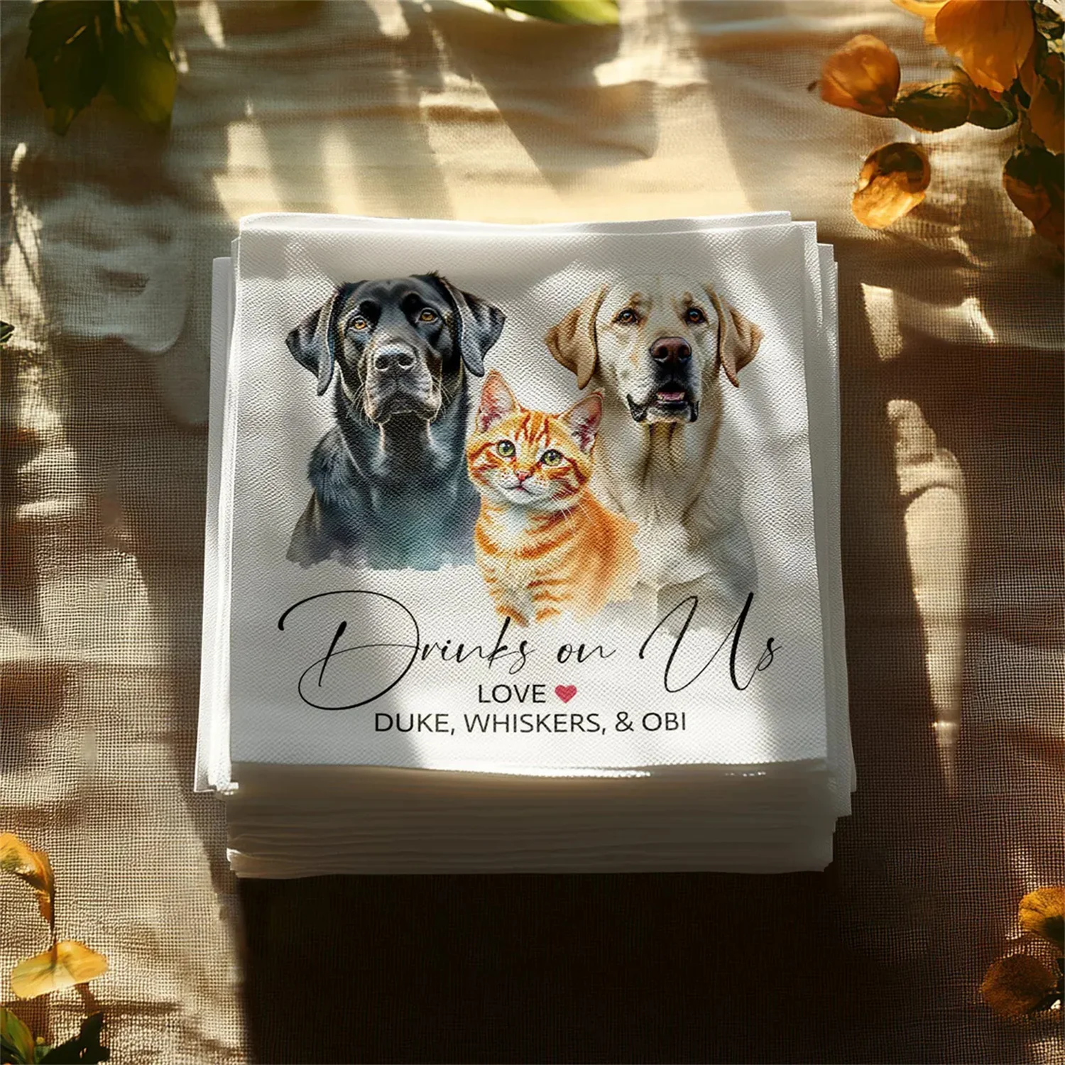 50 قطعة مناديل كوكتيل مخصصة للحيوانات الأليفة ، مناديل زفاف مخصصة للكلاب ، منديل صورة مخصص للحيوانات الأليفة ، ديكور زفاف لمحبي الحيوانات ، Co