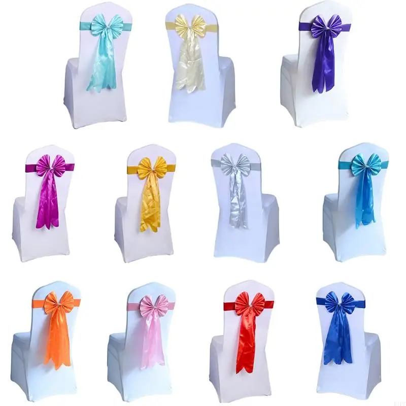 E1PC Wedding Chair Sash Ribbon Bow Tie for Rhinestone Buckle Band Party Decorat