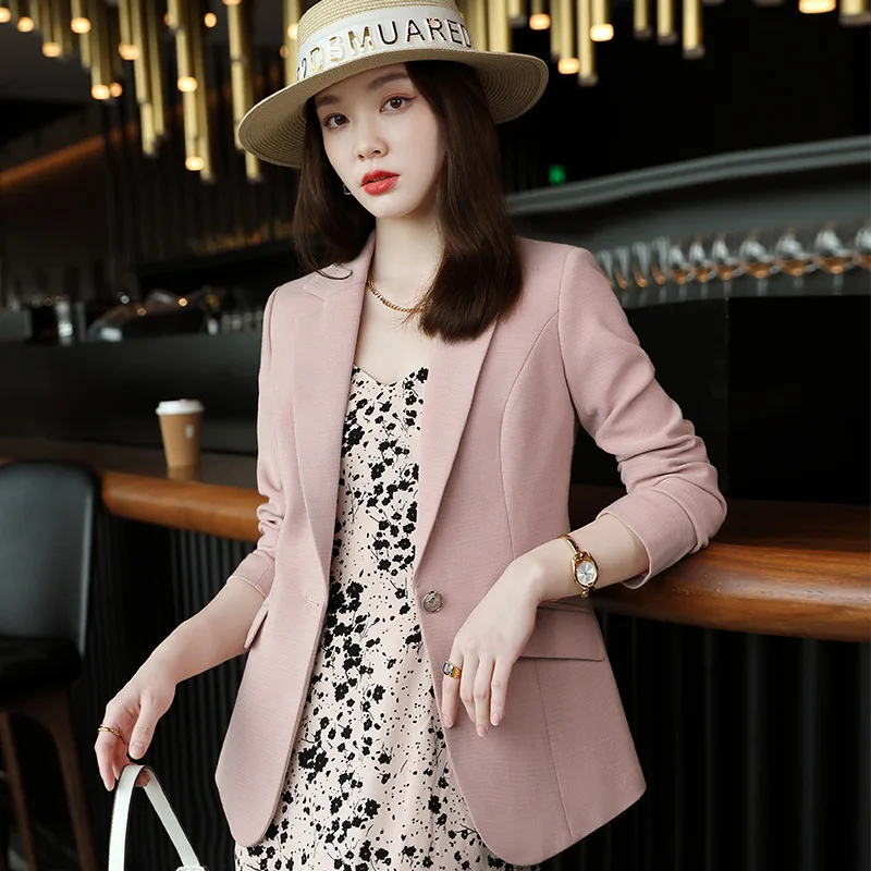 Spring New Fashion Women Midnight Navy Slim Blazer Office Lady Single Button Suit Jacket Girl Casual Coat Clothing Party Gift