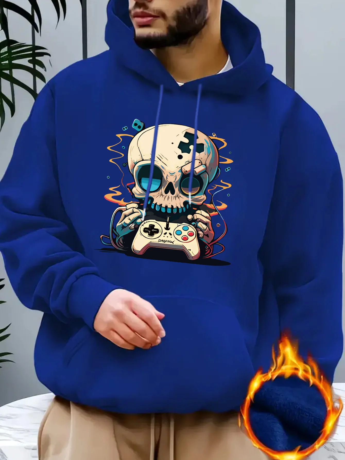 Men's New Models Are Printed with Personalized Skull Gamepad Patterns, Printed Casual Sweaters, Fashionable Drawstring Hoodies, Autumn and Winter Tops, Comfortable and Versatile Long-sleeved Hooded Sweaters [Niuwang Selection]