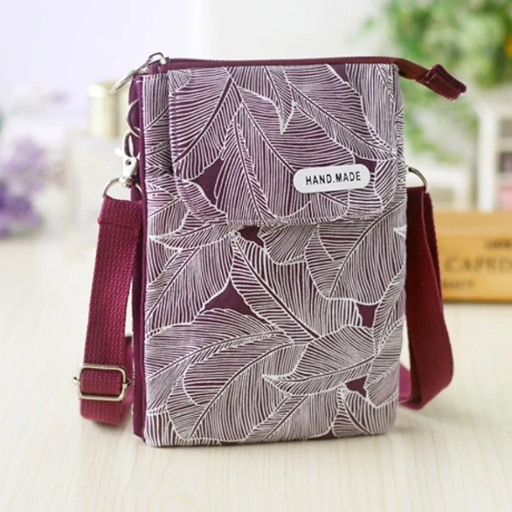 

Coin Purse Pastoral Mobile Phone Bag Leaves Mini Phone Crossbody Bag Cotton Cute Women's Messenger Bag Lady