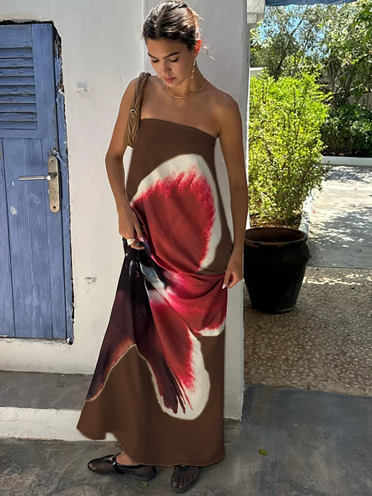 JULISSA MO Sexy strapless print bloemenriem dames maxi-jurk geel backless vakantiejurk zomer losse elegante feeststrandkleding - afbeelding 1