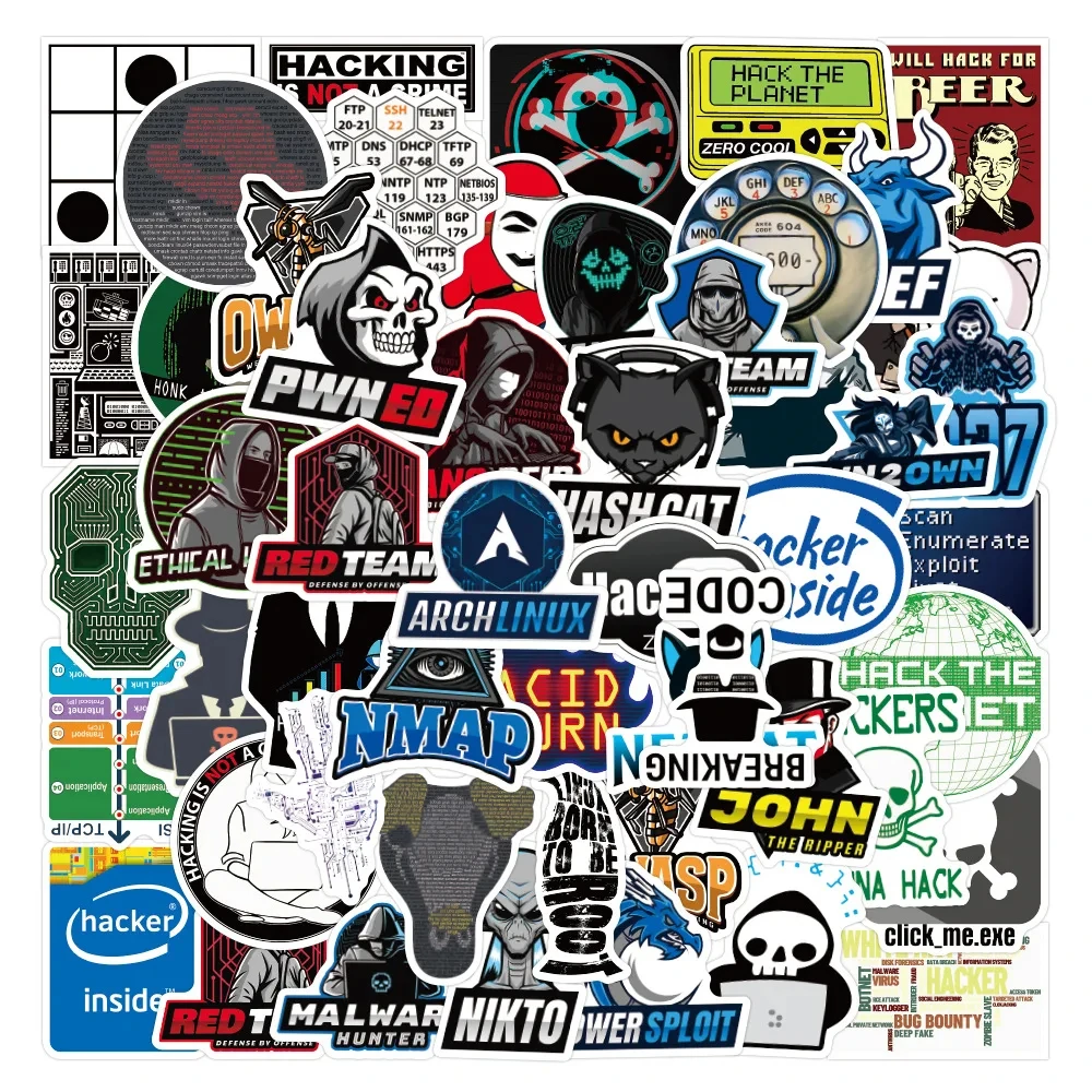 50PCS Cybersecurity Hackers Graffiti Stickers Network Programmer DIY Guitar Phone Laptop Suitcase Water Cup Skateboard Decals