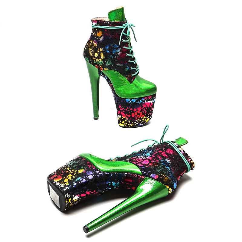 Leecabe  20CM/8inches holography Snake With Suede colorful Upper High Heel   platform Pole Dance boot