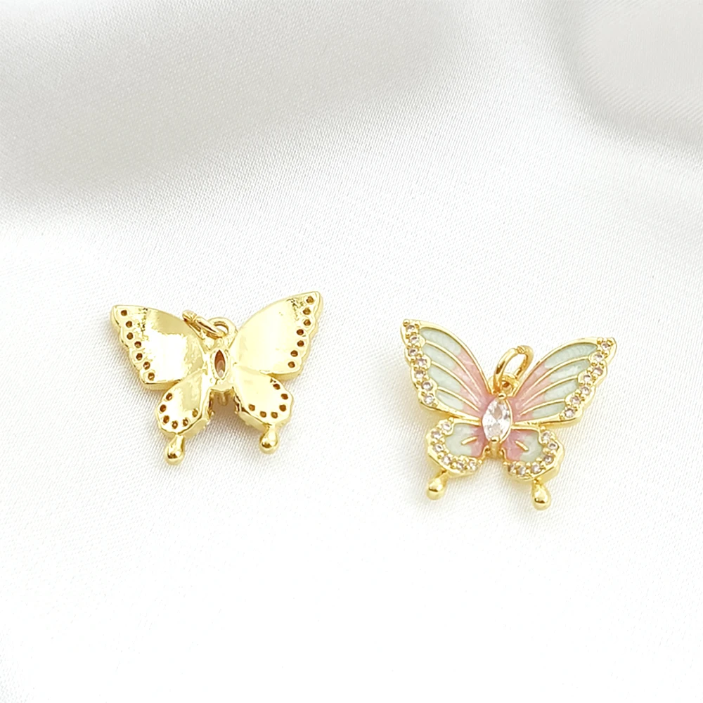 2 Pieces 17x20mm Brass Gold-plated Drop Oil Butterfly Pendant DIY Jewelry Making Necklace Bracelet  Clothing Accessory Materials