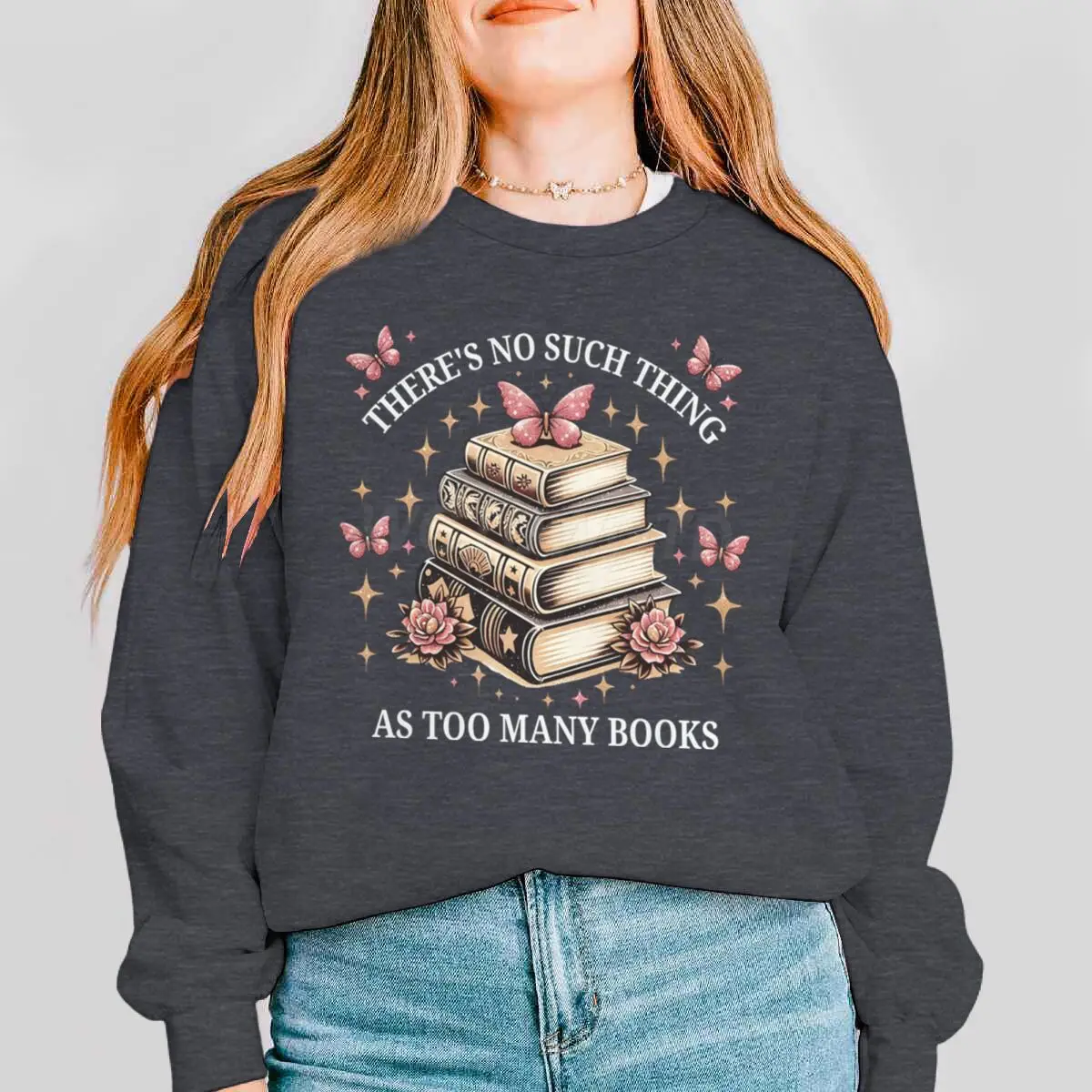 Glitter borboleta design floral moletom feminino gráfico não há uma coisa tão de muitos livros pulôver amante do livro camisola