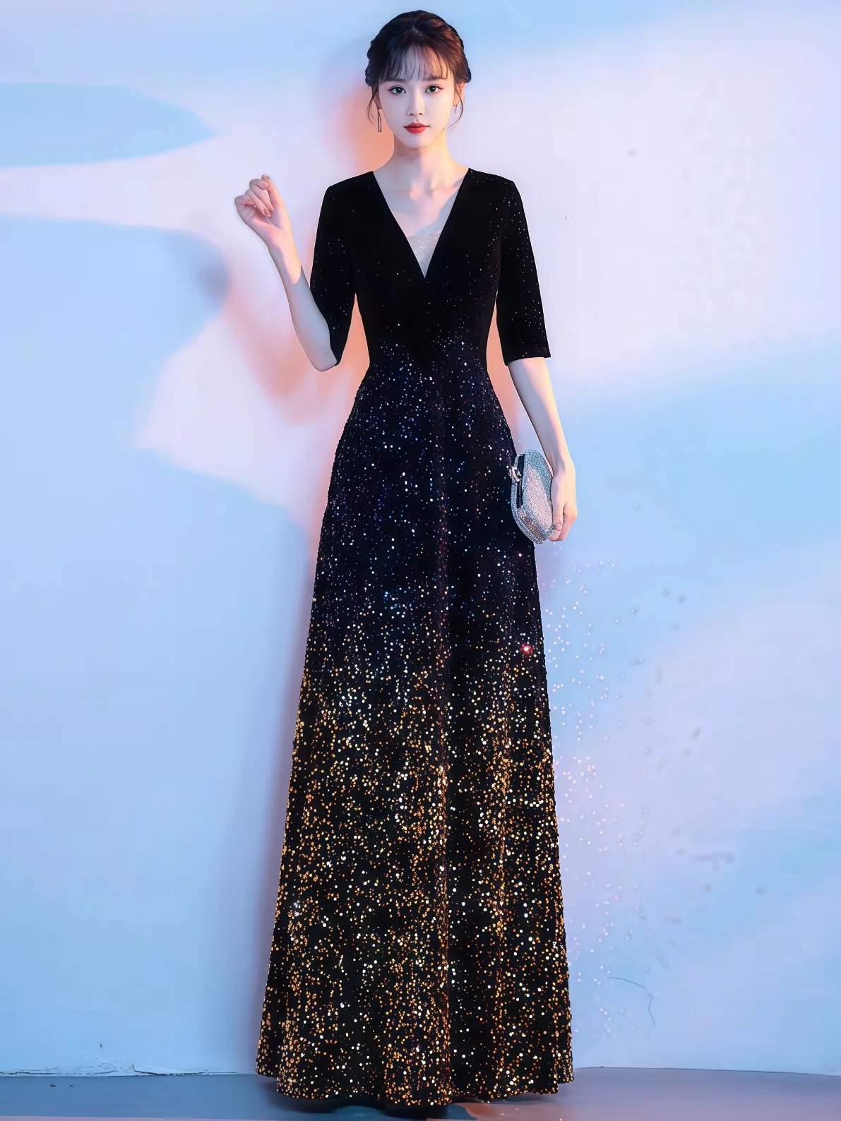 Ele-vestido de noche largo para mujer, traje de falda de presentador Dr Sparkling, coro de canción roja, cita de recitación