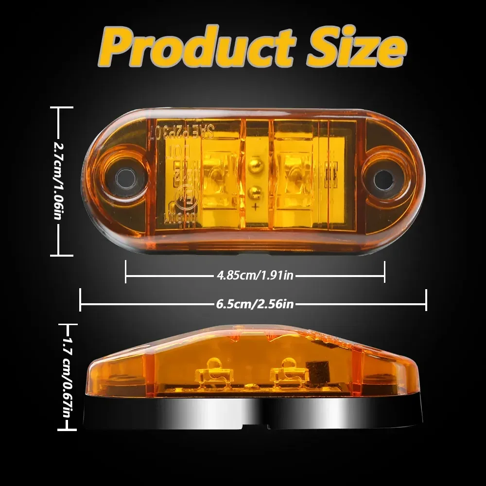 타원형 LED 범용 LED 라이트 사이드 마커, 트레일러 트럭용 자동차 조명, 캐러밴 클리어런스 램프, 표면 마운트, 12V-24V, 20 개, 10 개, 2 개