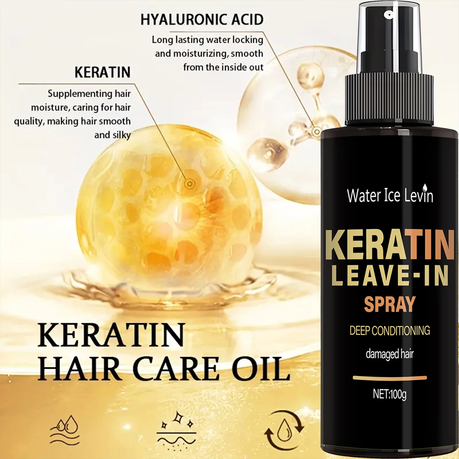 Keratin & Biotin Leave-In Spray 100g, Deep Conditioning Treatment for Damaged Hair, with Rice Amino Acids, Fast Shipping - view 2
