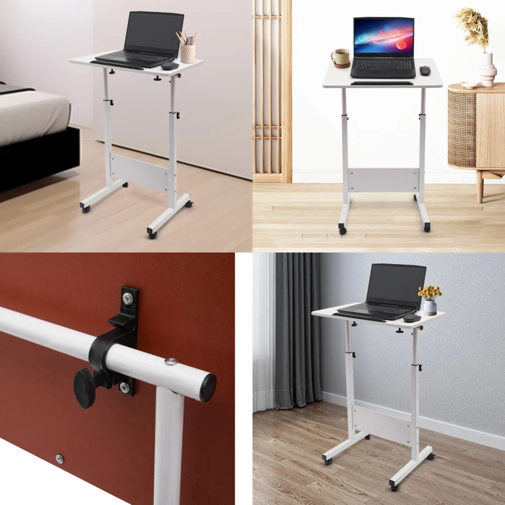 

Computer DesksAdjustable Standing Desk with Wheels Portable Laptop Computer Stand for Home Office Workstation Multi Functional