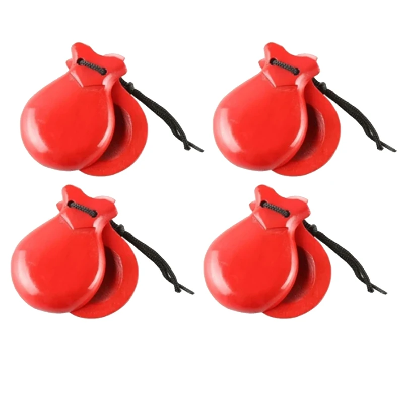 4PCS Spanish Castanets Traditional Flamenco Castanets Wooden Hand Percussion Castanets Music Instrument For Beginner, B