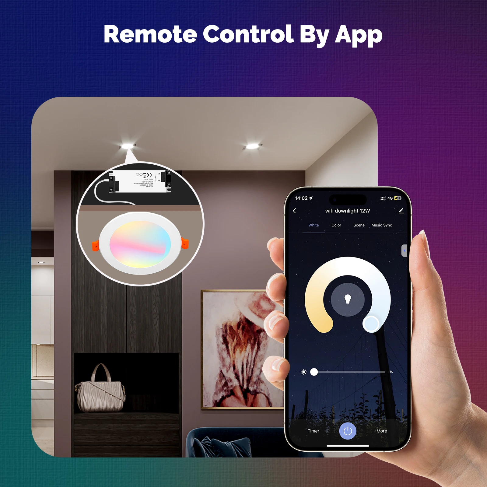 Tuya WiFi Smart LED Downlight RGB CCT 2700K‑6500K Dimmable Recessed Ceiling Light App Voice Control Works with Alexa Google Home
