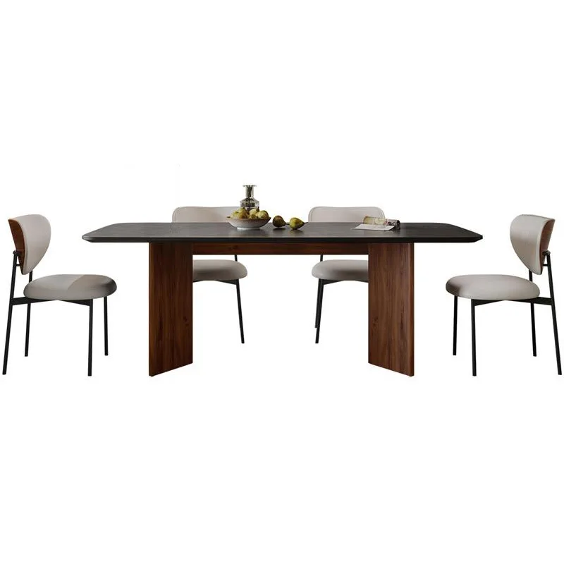 

Italian, minimalist, black, slate, dining table, modern, simple, light luxury, medieval, solid wood