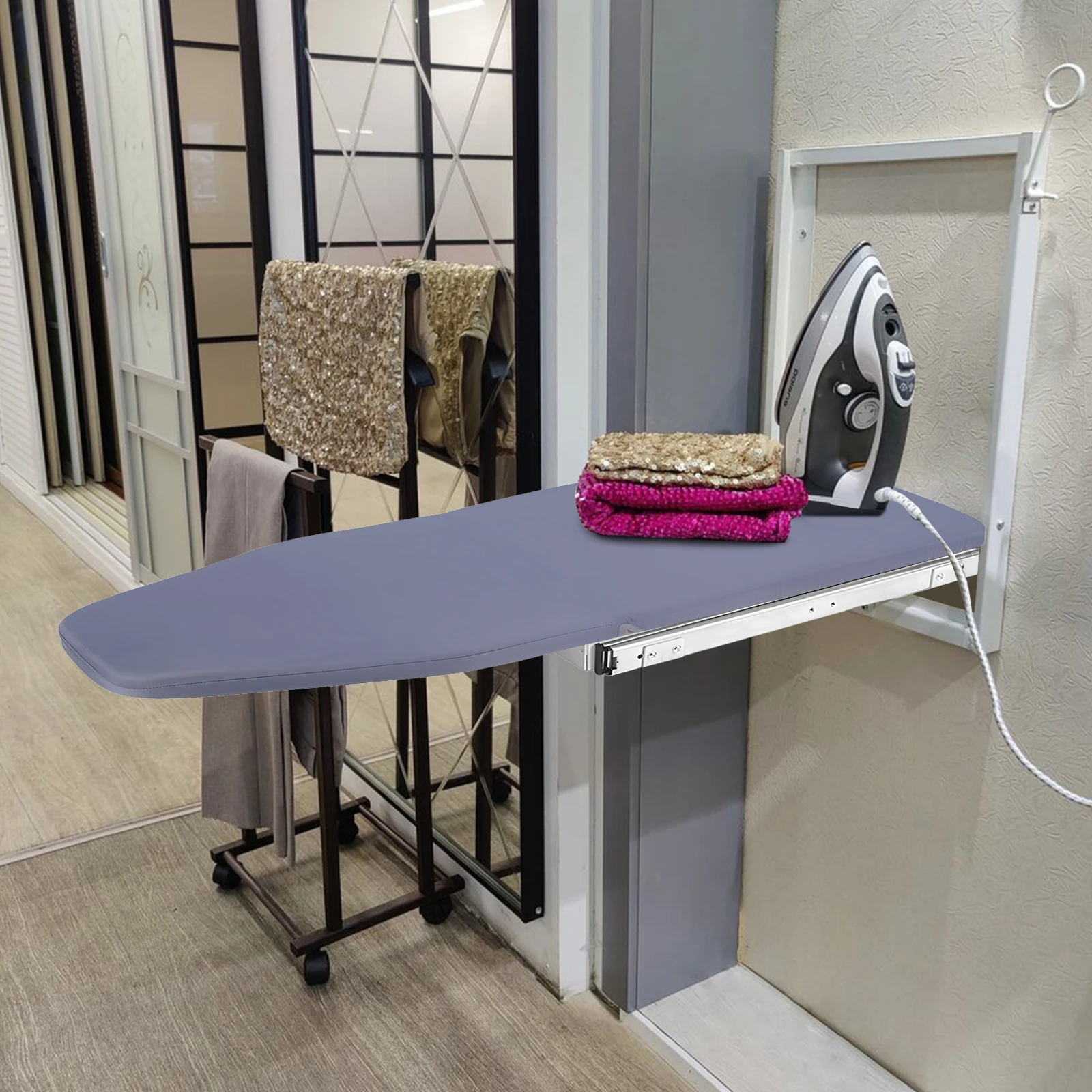 Wall-Mounted Ironing Board Foldable Closet Pull Out Ironing Table Adjustable Ironing Station for Home Apartment & Dorms