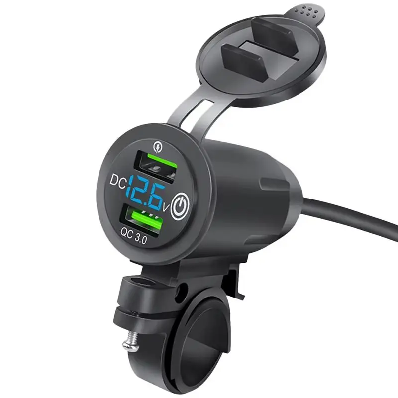 

Powerful Dual USB Car Socket Motorcycle Handlebar Motor Handlebar With Voltage Display Blue Aperture