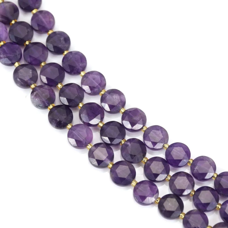 

Amethyst Beads Strand Faceted Flat Round 8mm Natural Semiprecious Stone For Jewelry Making DIY Bracelet Earrings