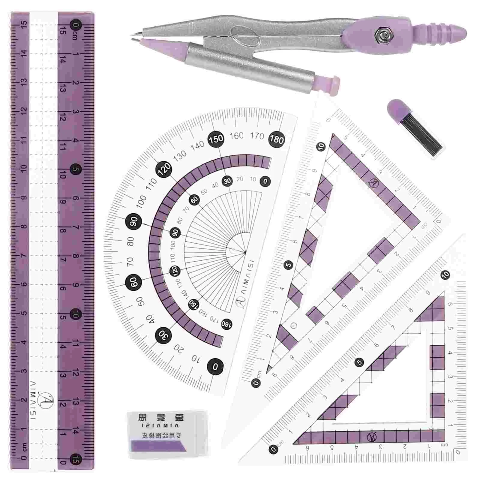 

Ruler Set Protractor Compass Measurement Tool Triangle Office Drawing Wrought Iron Professional Student School Geometry