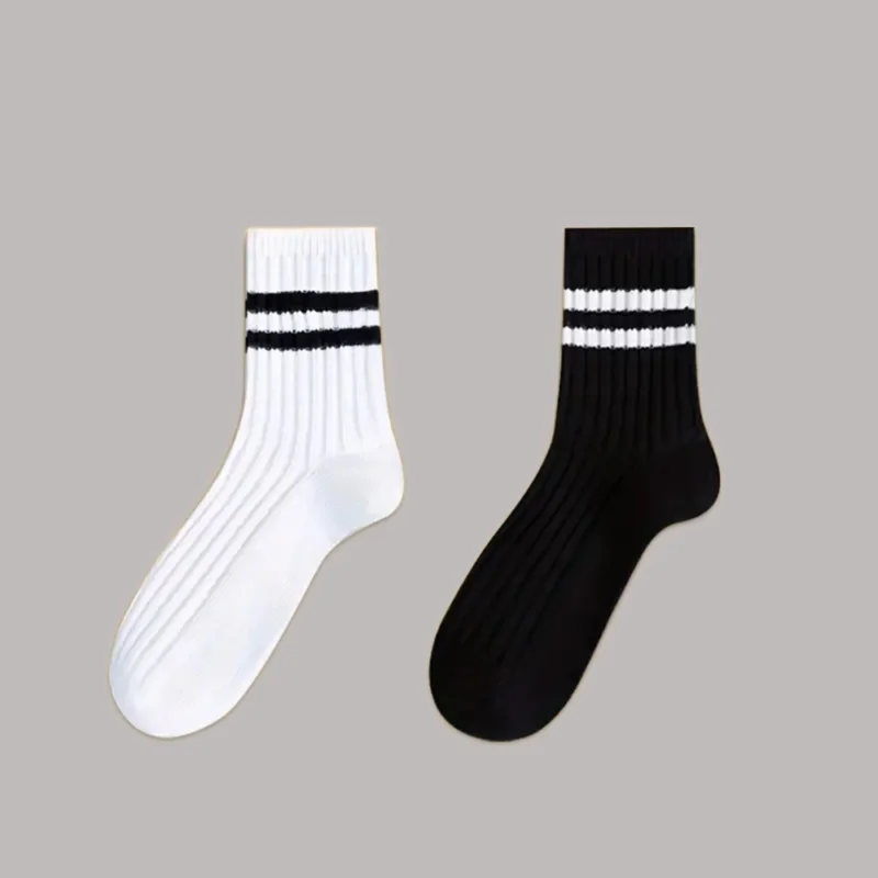 6/12 Pairs High Quality Men's Cotton Socks Breathable Round Neck Socks Mid Tube Socks Spring Autumn Simple Women's Striped Socks